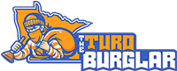 Northern Built Systems LLC Cartoon of a knight in armor holding a spade, with the text 'The Turd Burglar' in bold orange and white letters.